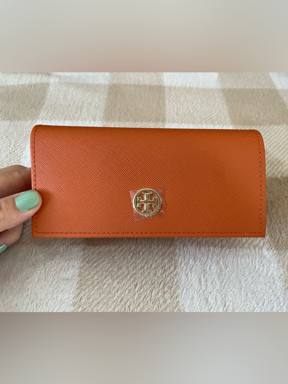 NEW Tory Burch Glasses Holder Orange with Gold Logo